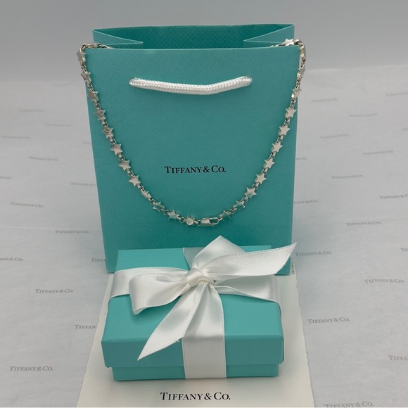 Tiffany & Co. Star Link Chain Necklace Sterling Silver 925 W/ Pouch, Bag & Box - Picture 10 of 11